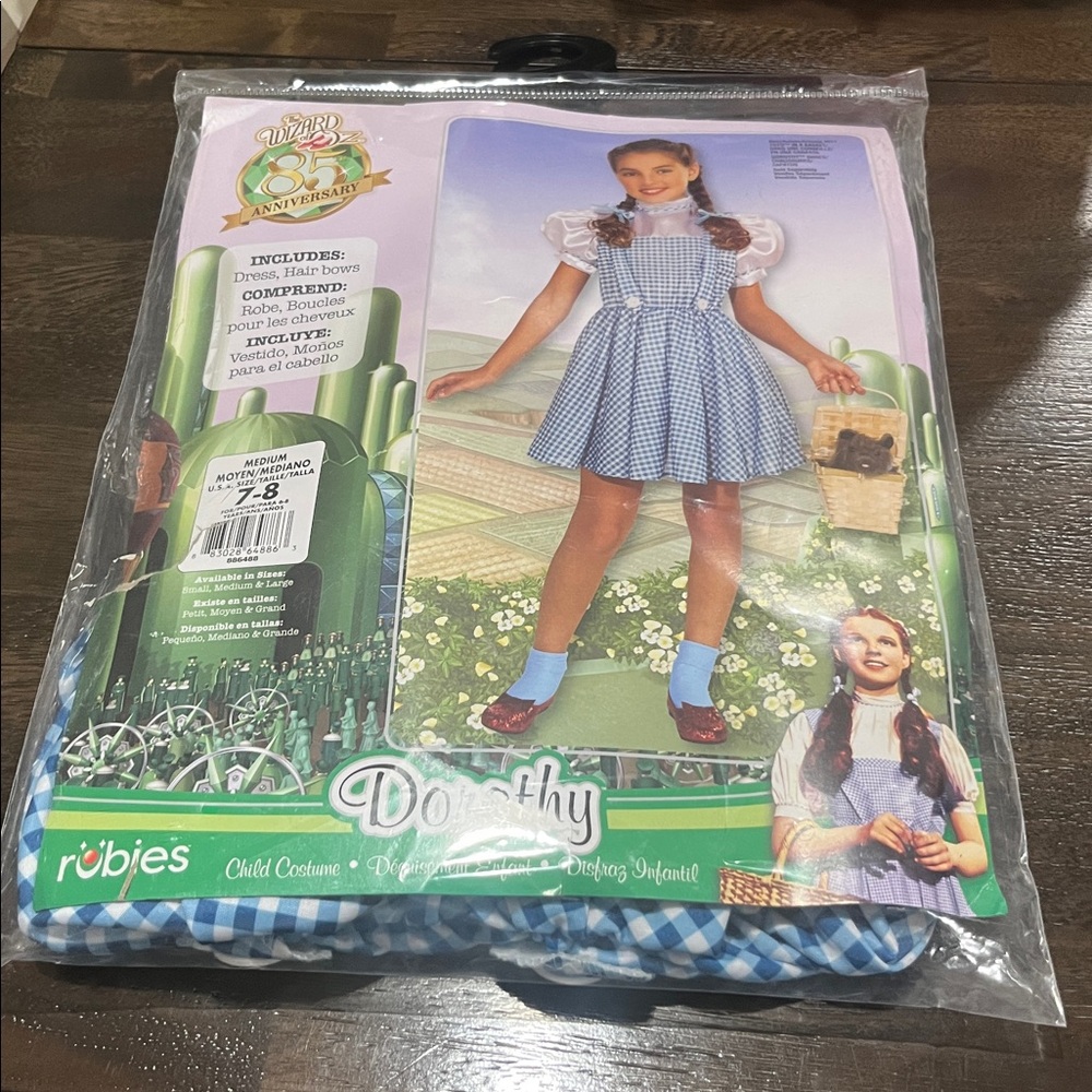 Dorothy Wizard of Oz Wicked Medium Costume Blue White Dress & Hair Ribbon New